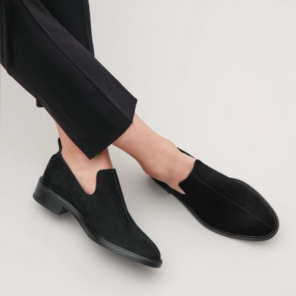 COS black suede flat shoes, size 41